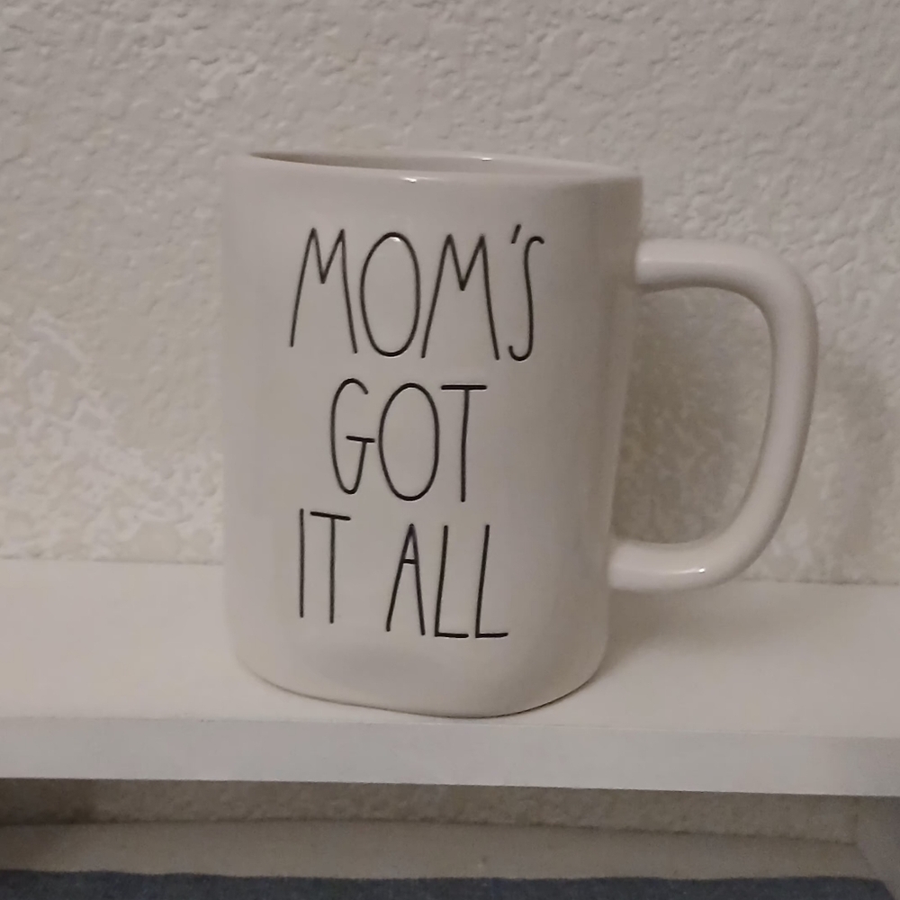 Rae Dunn White Ceramic Mug with Black Lettering - "Mom's Got It All"